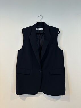 Zara Black Sleeveless Blazer Vest with Lapels